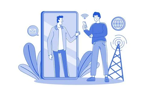 Two Guys Communicate Wirelessly Stock Illustration