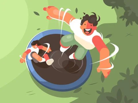 Two guys jumping on trampoline Stock Illustration