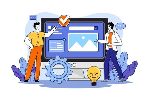 Two guys look at responsive website design Stock Illustration