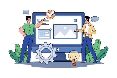 Two Guys Look At Responsive Website Design Stock Illustration