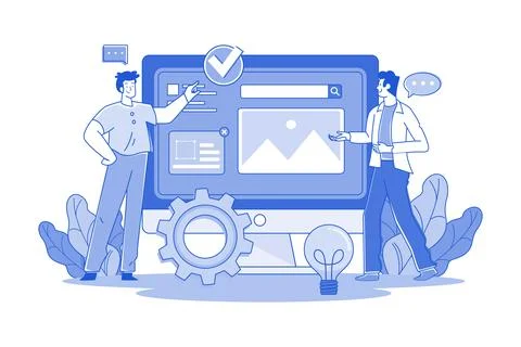 Two Guys Look At Responsive Website Design Stock Illustration