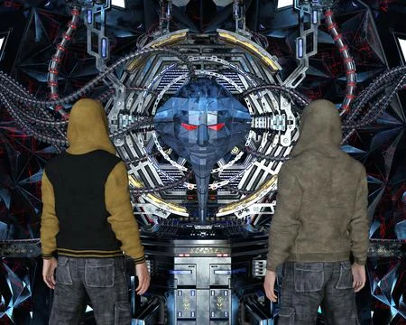 Two hackers looking at AI 스톡 일러스트