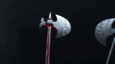 Two halberds collide in battle and strike. Sparks and smoke fly away 库存影片 125904839