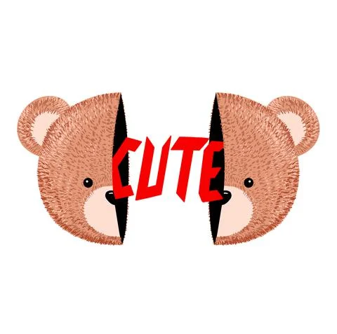 Two half bear toy head print for t-shirt. Cute quote text. Vector cartoon kawaii Stock Illustration