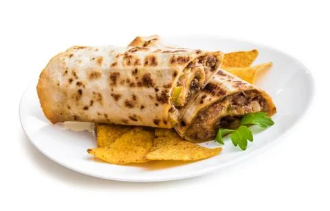 Two half of burrito with chips Stock Photos
