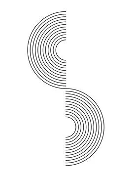 Two half circles aesthetic line hand drawn Contemporary printable pattern w.. Stock Illustration
