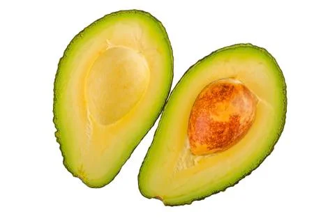 Two half of cut avocado on a white background Foto stock