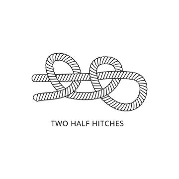 Two half hitches - nautical knot with rope tied into double bend loop Stock Illustration