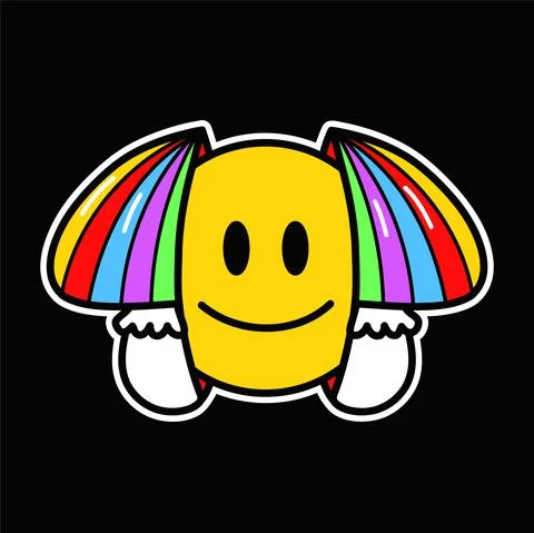 Two half of magic mushroom with smile face inside. Vector hand drawn doodle 90s Stock Illustration