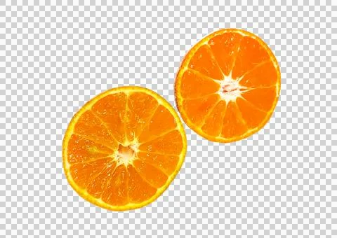 Two half piece slice of fresh orange isolated on transparent background Stock Photos