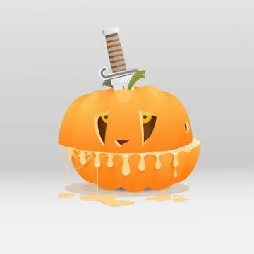 The two half of pumpkin is with a large knife Stock Illustration