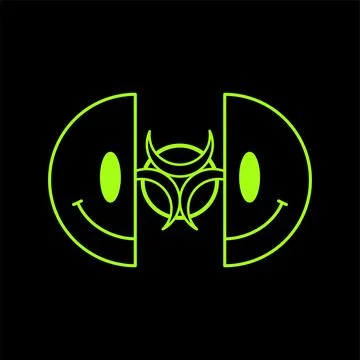 Two half of smile face and radiation sign. Vector modern neon digital style Stock Illustration