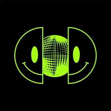 Two half of smile face and earth sphere. Vector modern neon digital style Stock Illustration