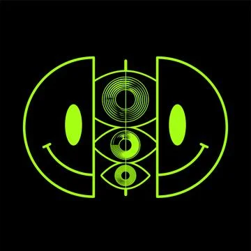 Two half of smile face and eyes. Vector modern neon digital style cartoon Stock Illustration