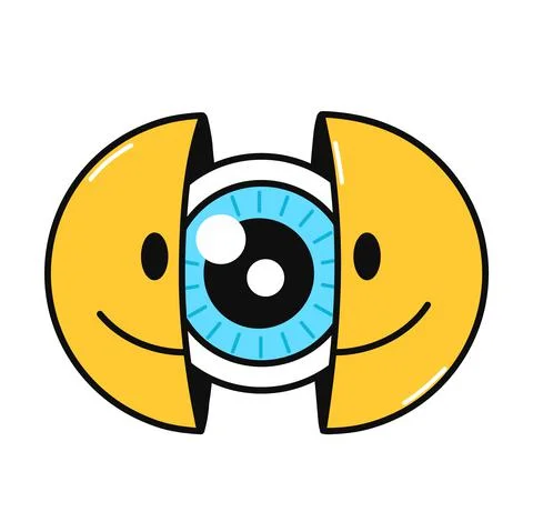 Two half of smile face with eye. Vector hand drawn doodle cartoon character Stock Illustration