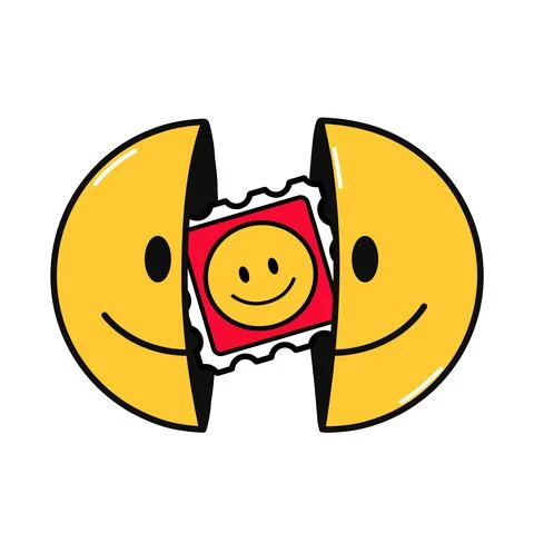 Two half of smile face with lsd mark inside. Vector hand drawn doodle cartoon Stock Illustration