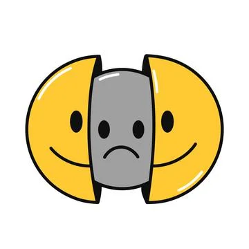 Two half of smile face with sad face inside. Vector hand drawn doodle cartoon Stock Illustration