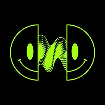 Two half of smile face. Vector modern neon digital style cartoon character Stock Illustration