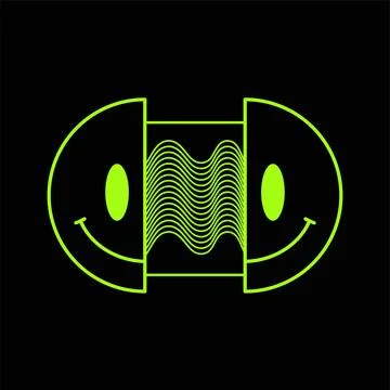 Two half of smile face. Vector modern neon digital style cartoon character Stock Illustration