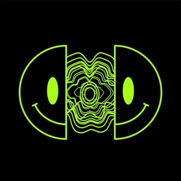 Two half of smile face. Vector modern neon digital style cartoon character Stock Illustration