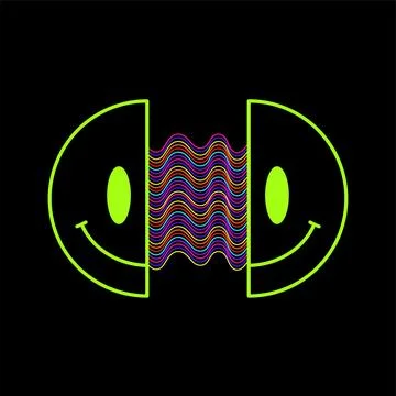 Two half of smile face. Vector modern neon digital style cartoon character Stock Illustration