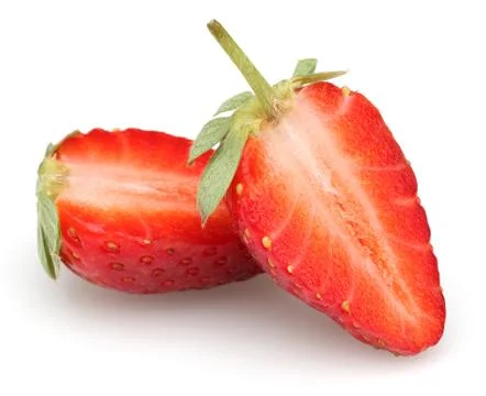 Two half strawberries isolated on white Stock Photos