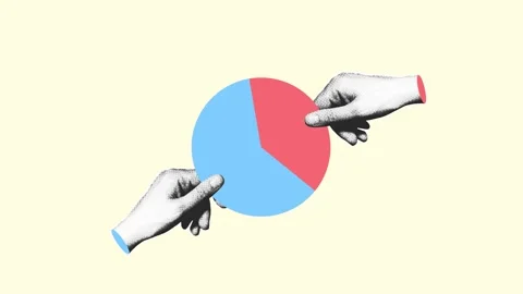Two Halftone Hands Connecting Pie Chart Segments Loop Animation Stock Footage 346710762