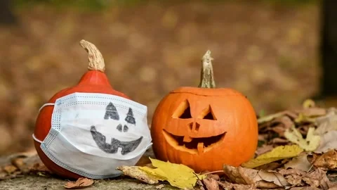 Two Halloween orange pumpkins Stock Footage 141150485