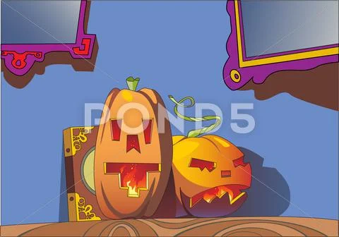 Two halloween pumpkin head. Vector illustration Stock Illustration