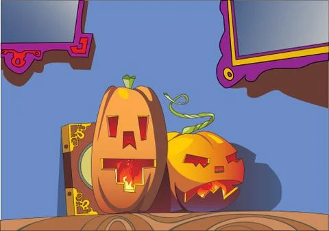 Two halloween pumpkin head. Vector illustration 스톡 일러스트