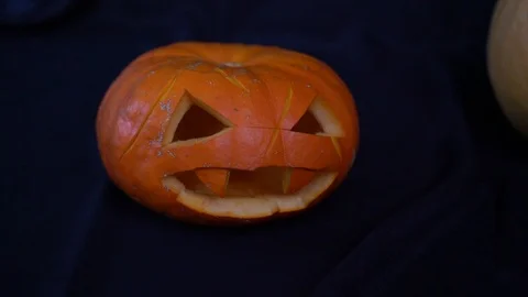 Two Halloween Pumpkins on a Dark Background Video stock 96706399