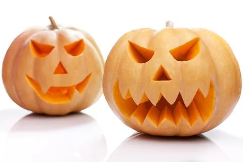 Two halloween pumpkins Stock Photos