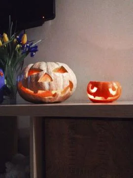 Two halloween pumpkins Stock Photos