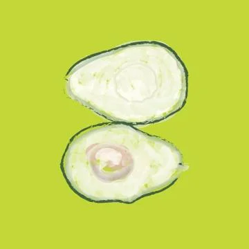 Two halves of avocado on a green background Stock Illustration