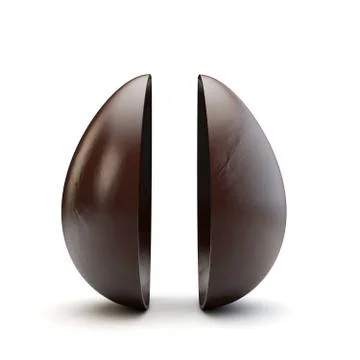 Two halves of a chocolate easter egg split apart. 3D Render Stock Illustration