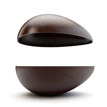 Two halves of a chocolate easter egg split apart. 3D Render Stock Illustration