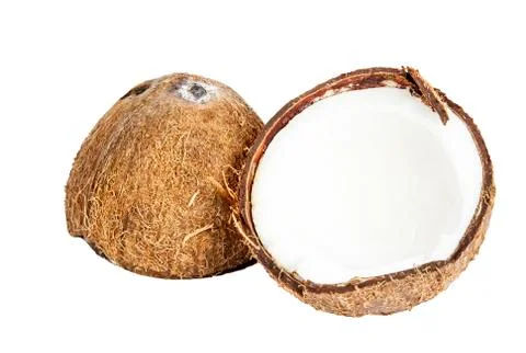 Two halves of coconut Stock Photos