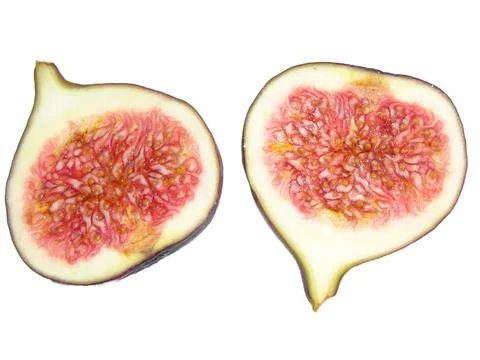 Two halves of a fig. Figs isolated on white Stock Photos