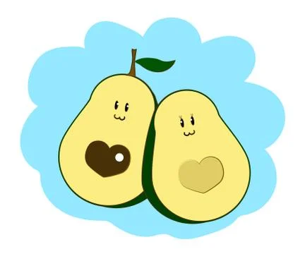 Two halves of one avocado on the background. Cartoon. Vector. Stock Illustration