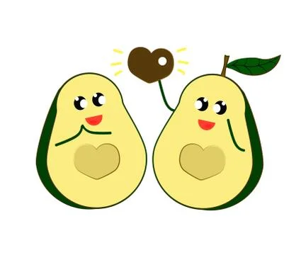 Two halves of one avocado on the background. Cartoon. Stock Illustration