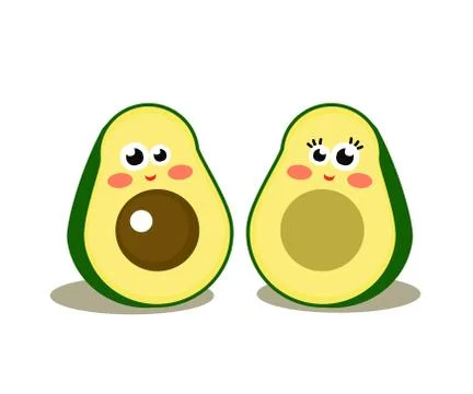 Two halves of one avocado on a white background. Cartoon. Vector. Stock Illustration