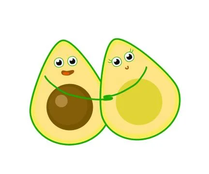 Two halves of one avocado on a white background. Cartoon. Stock Illustration