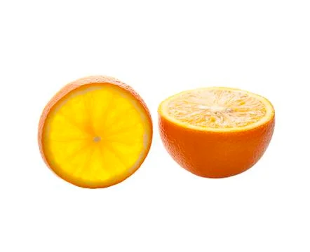 Two halves of orange on white background Stock Photos