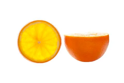 Two halves of orange on white background Stock Photos
