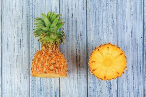 Two halves of pineapple, cuted ripe pineapple Stock Photos