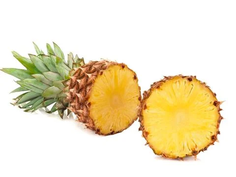 Two halves of pineapple isolated on white background Stock Photos