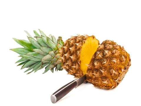 Two halves of pineapple isolated on white background Stock Photos