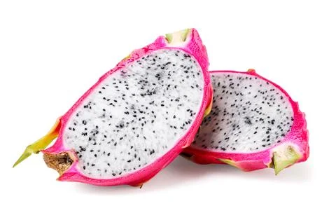 Two halves of pitahaya close-up on a white. Dragon fruit isolated Stock Photos