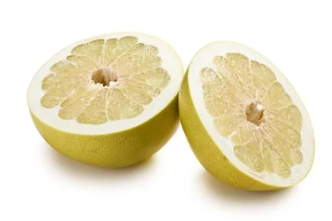 Two halves of pomelo fruit Foto stock