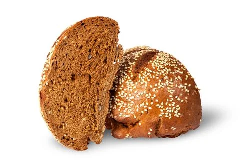 Two halves of rye bread with sesame seeds Stock Photos
